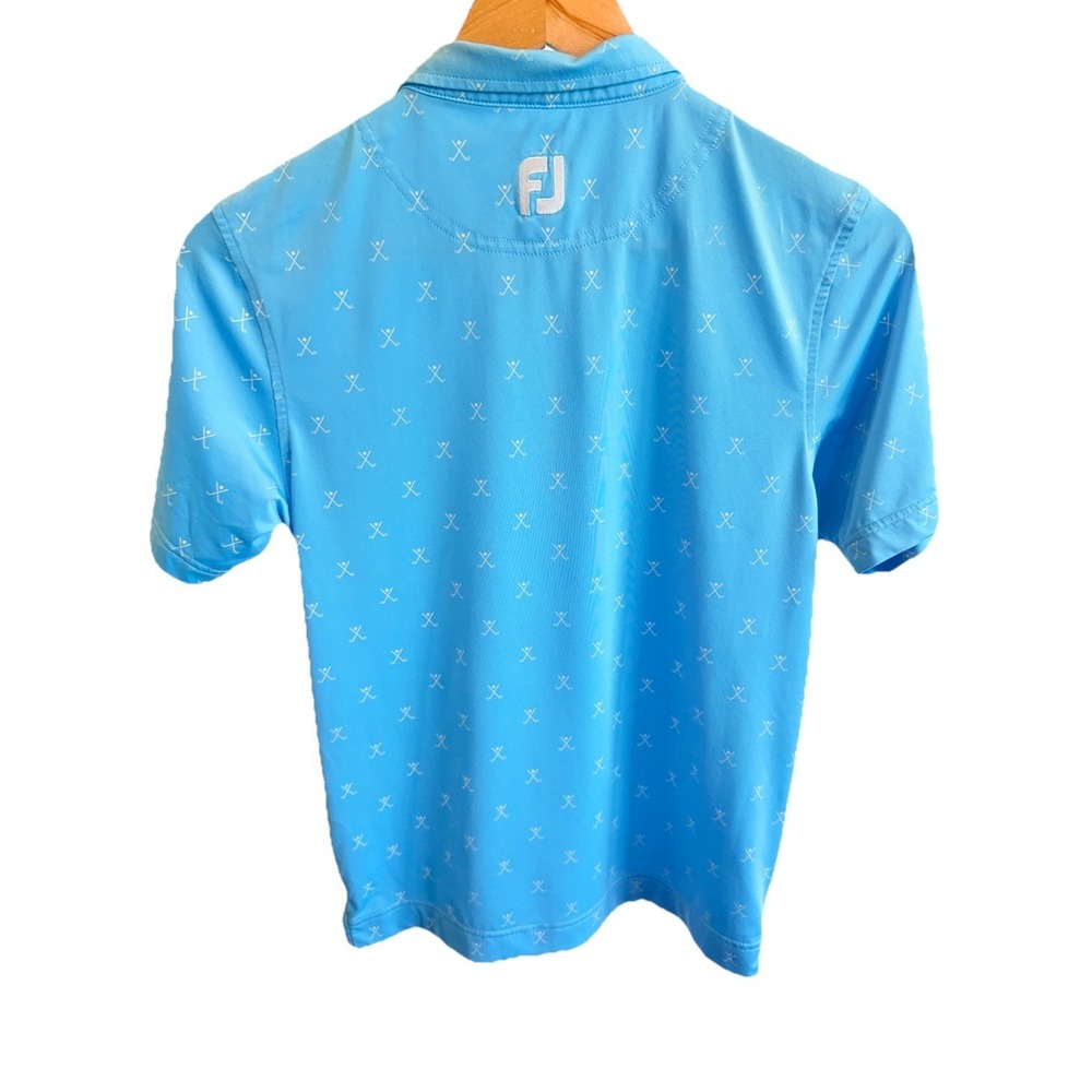 FootJoy Junior Golf Club Print Blue/White Polo Shirt Embroidered 1921 Logo Sz M - Picture 5 of 7